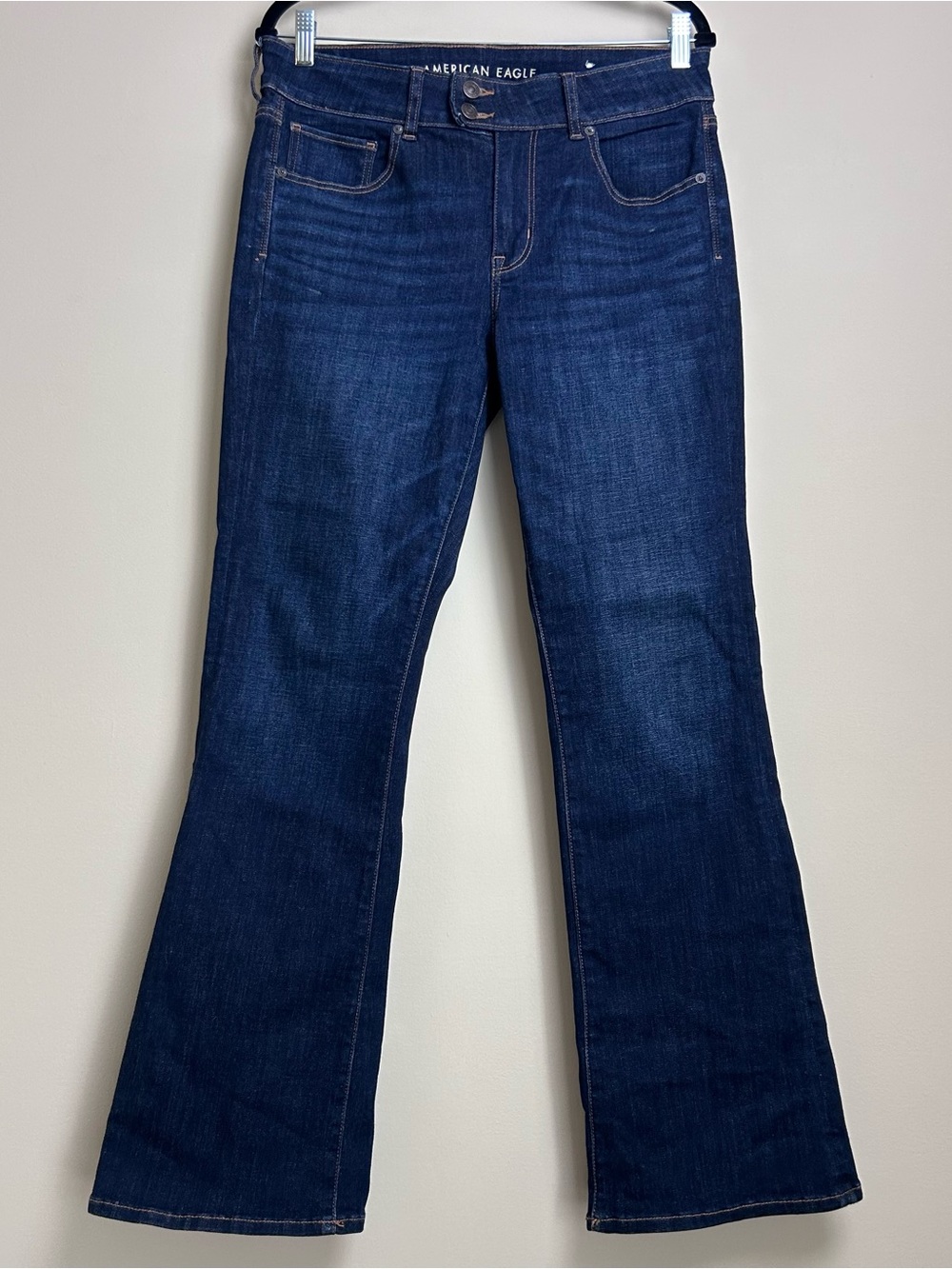 American Eagle Kick Boot Jeans Dark Wash Women's Size 12 Short Double Button